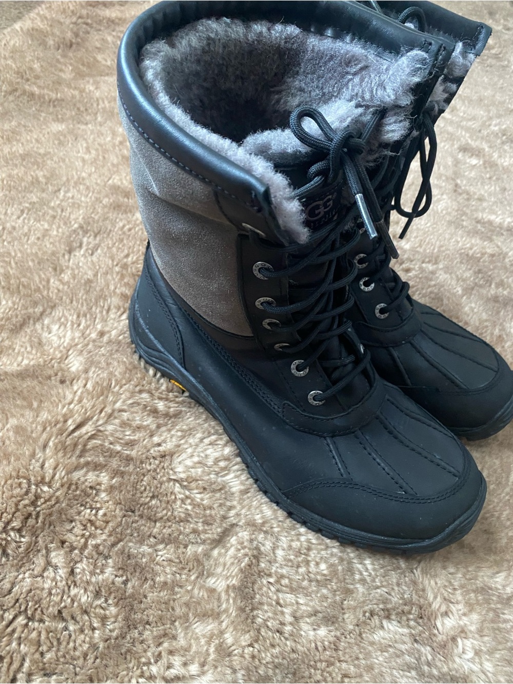 UGG Black and Gray Lace-Up Waterproof Winter Boots